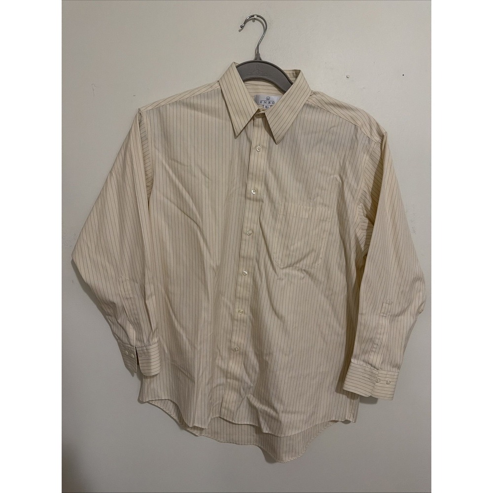 Vintage Enro dress shirt button down size 16 1/2 32-33 yellow stripe Large